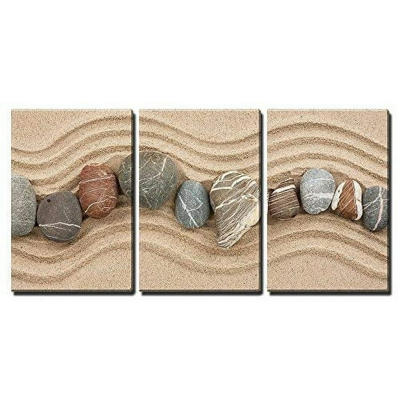 wall26 - 3 Piece Canvas Wall Art - Striped Stones on The Sand,Can Be Used as Background - Modern Home Art Stretched and Framed Ready to Hang - 16"x24"x3 Panels