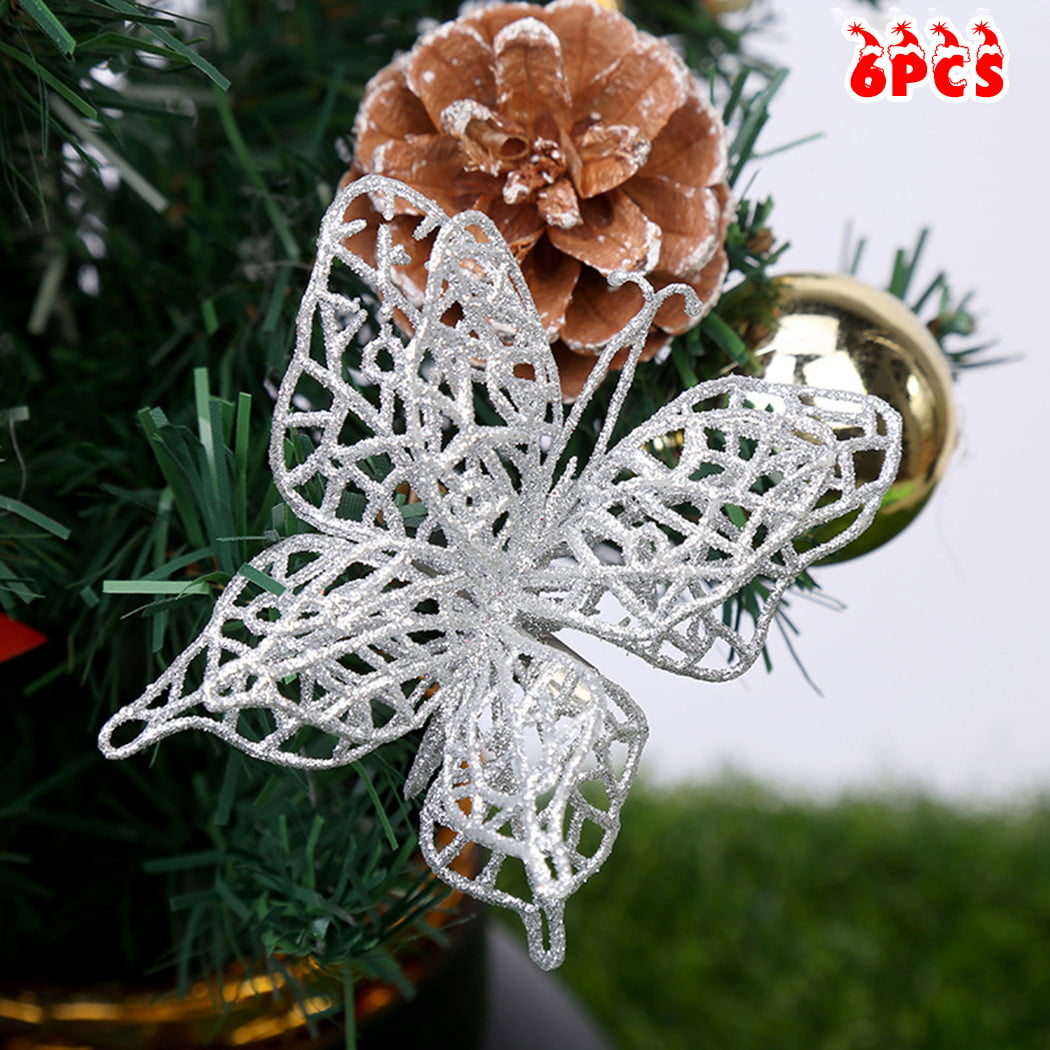 6 PCS Christmas Tree Xmas Butterfly Decorations Baubles Party Wedding Ornament 