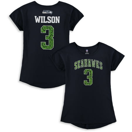 Russell Wilson  Seattle Seahawks Girls Youth Dolman Lace Player Name & Number T-Shirt - College Navy