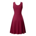 thumbnail image 2 of Innerwin Robe d'Été de Plage Col Rond Femme Robes Midi Fête Couleur Unie Robe Longue Bordeaux 3TG, 2 of 3