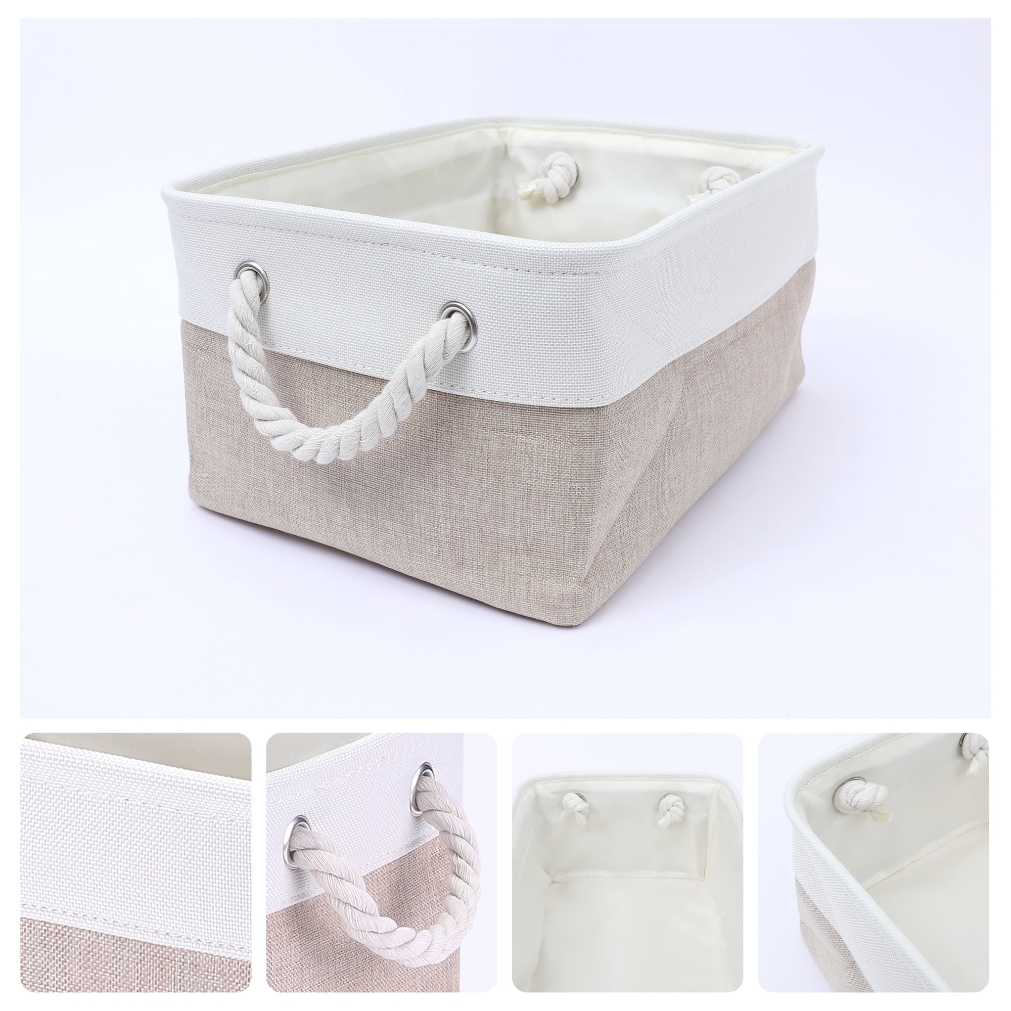 Unique Bargains Fabric Storage Cube Storage Bin Storage Basket White/Khaki 12*8*6in