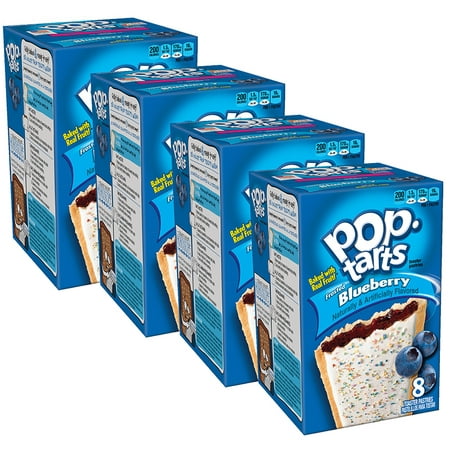 (4 Pack) Kellogg's Pop-Tarts Breakfast Toaster Pastries, Frosted Blueberry Flavored, 14.7 oz 8