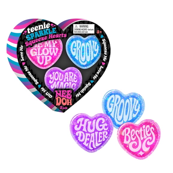 NeeDoh Teenie Sparkle Squeeze Hearts, Squishy Novelty Toy, Children Ages 3 