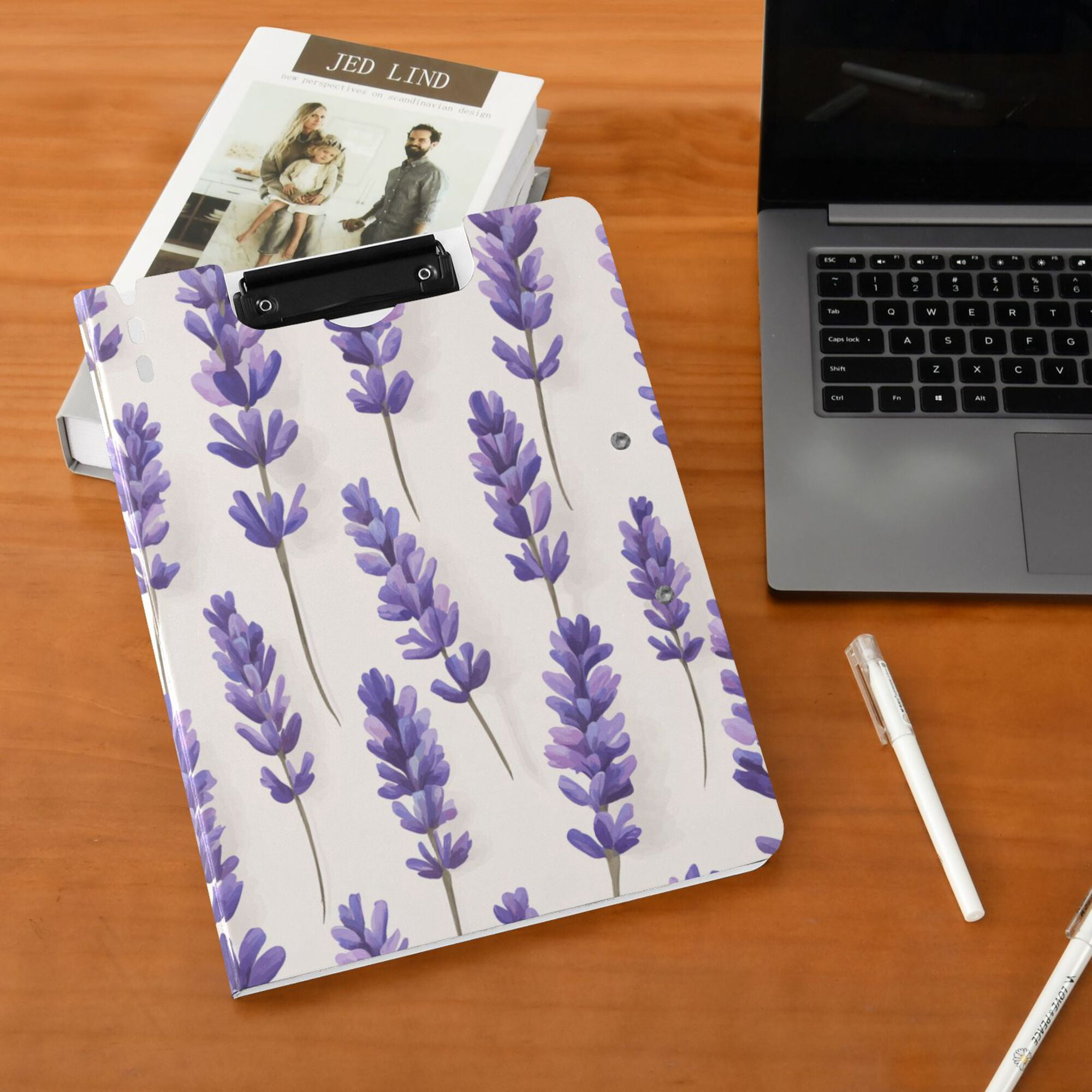 FORMRS A4 Clipboard Folder with Pen Holder Horizontal Foldable School Office Binder, Lavender Pattern