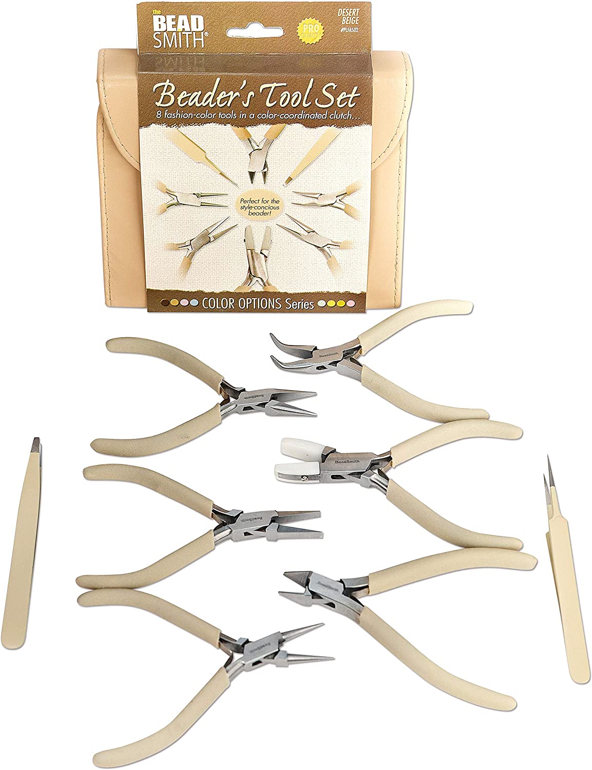 Beadsmith 8 Piece Jewelry Making Plier Set - Beige Color Coordinated Carrying Case
