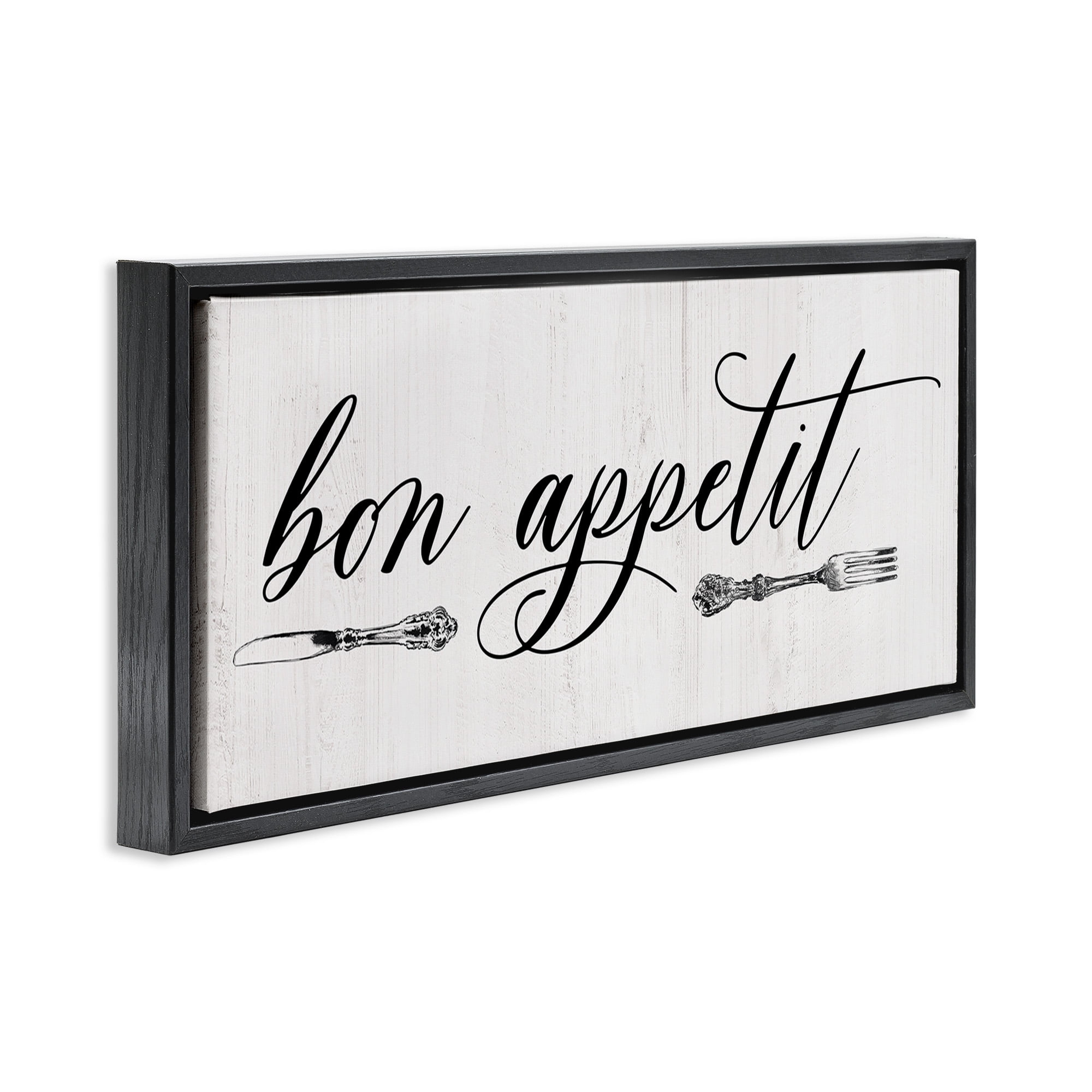 Stupell Industries Bon Appetit Vintage Cutlery Food & Beverage Painting Black Floater Framed Canvas Art Print Wall Art, 25 x 11
