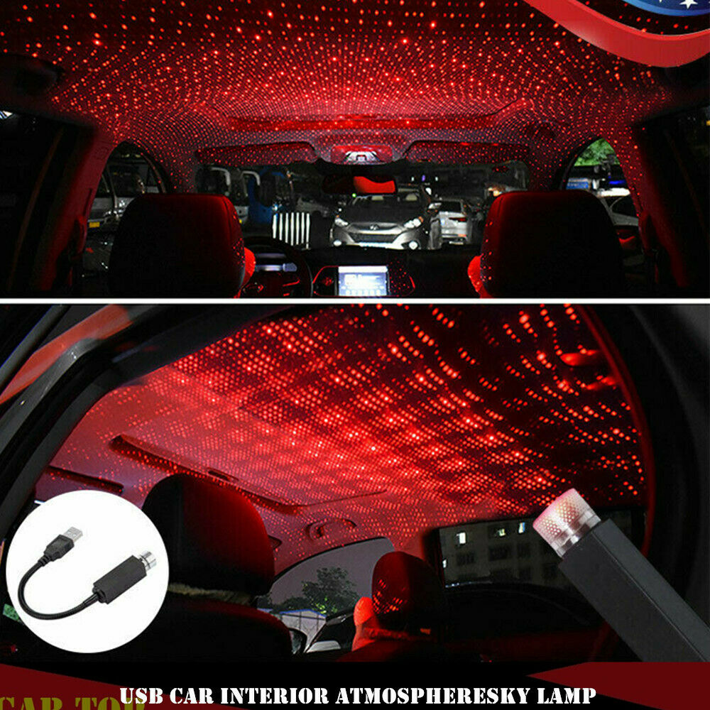 Red USB Star Night Light Romantic Car Interior Roof Lights Projector