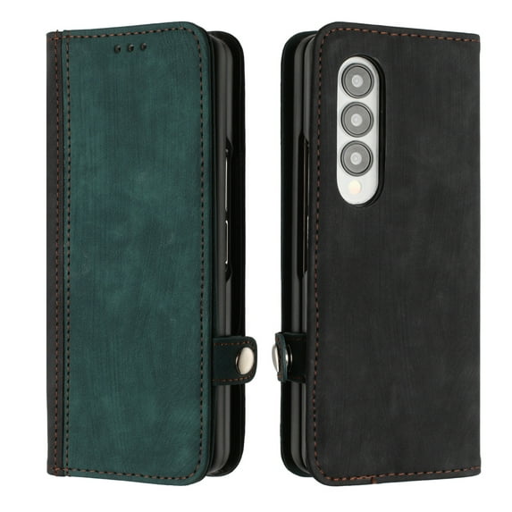Allytech Galaxy Z Fold4 Flip Phone Case, Premium PU Leather Kickstand Wrist Strap Card Holder Slots TPU Interior Folio Magnetic Wallet Case Cover for Samsung Galaxy Z Fold 4 5G 7.6-inch 2022,Darkgreen