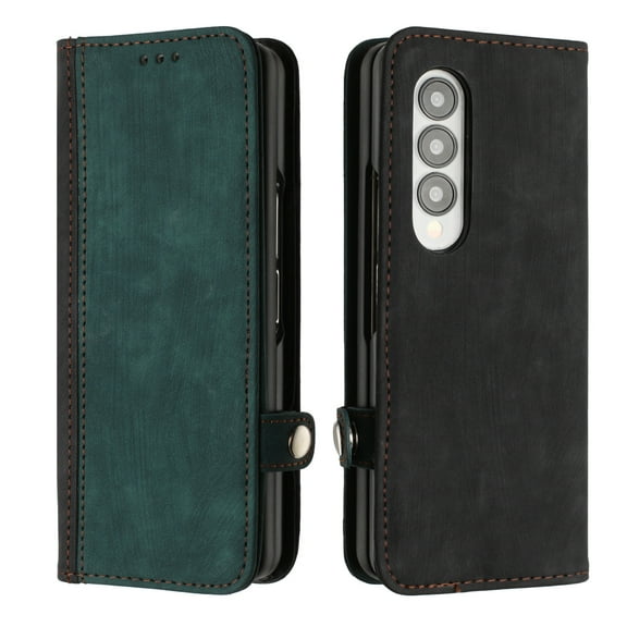 ELEHOLD for Samsung Galaxy Z Fold 4 2022 7.6" Wallet Case with Detachable Wrist Strap Handbag, Luxury PU Leather Flip Soft TPU Built-in Magnetic Card Slots Kickstand Function Shockproof CaseDarkgreen