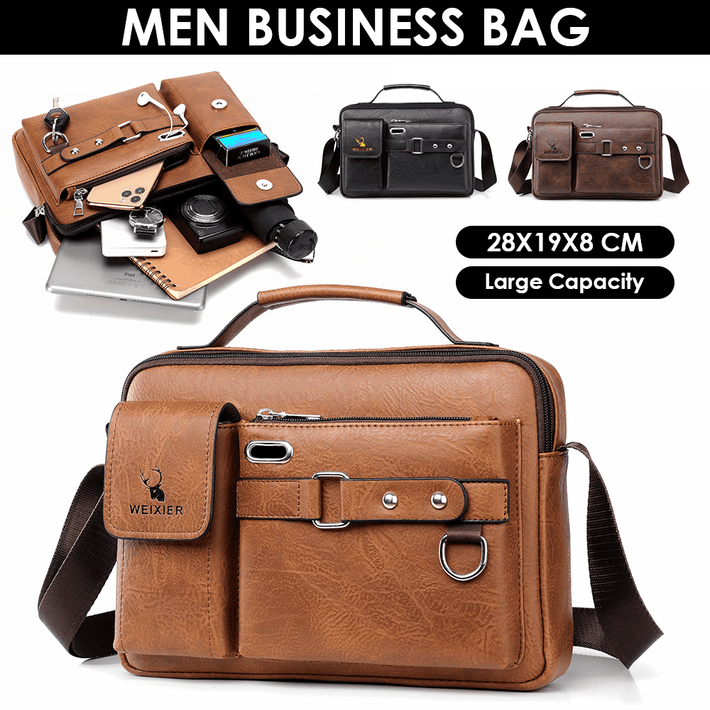 Men's Shoulder Messenger Bag PU Leather Handbag Business Crossbody Bag Briefcase