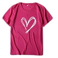 thumbnail image 2 of Idoravan Valentines Day Shirts for Women Love Heart Women Pullover Color Printing Short Sleeves T-shirt Tops Hot Pink M, 2 of 3