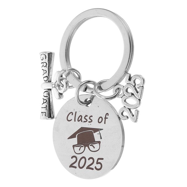 Graduation Keychain for Family and Friends Stainless Steel Key Ring 25mm Class of 2025 Keepsake Inspirational Graduation Present for Him or Her Silver 3