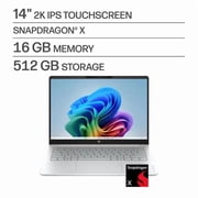 HP - OmniBook 3 - 14 2K Touchscreen Laptop - Snapdragon X - 16GB Memory - 512GB SSD - Copilot+ PC - Glacier Silver
