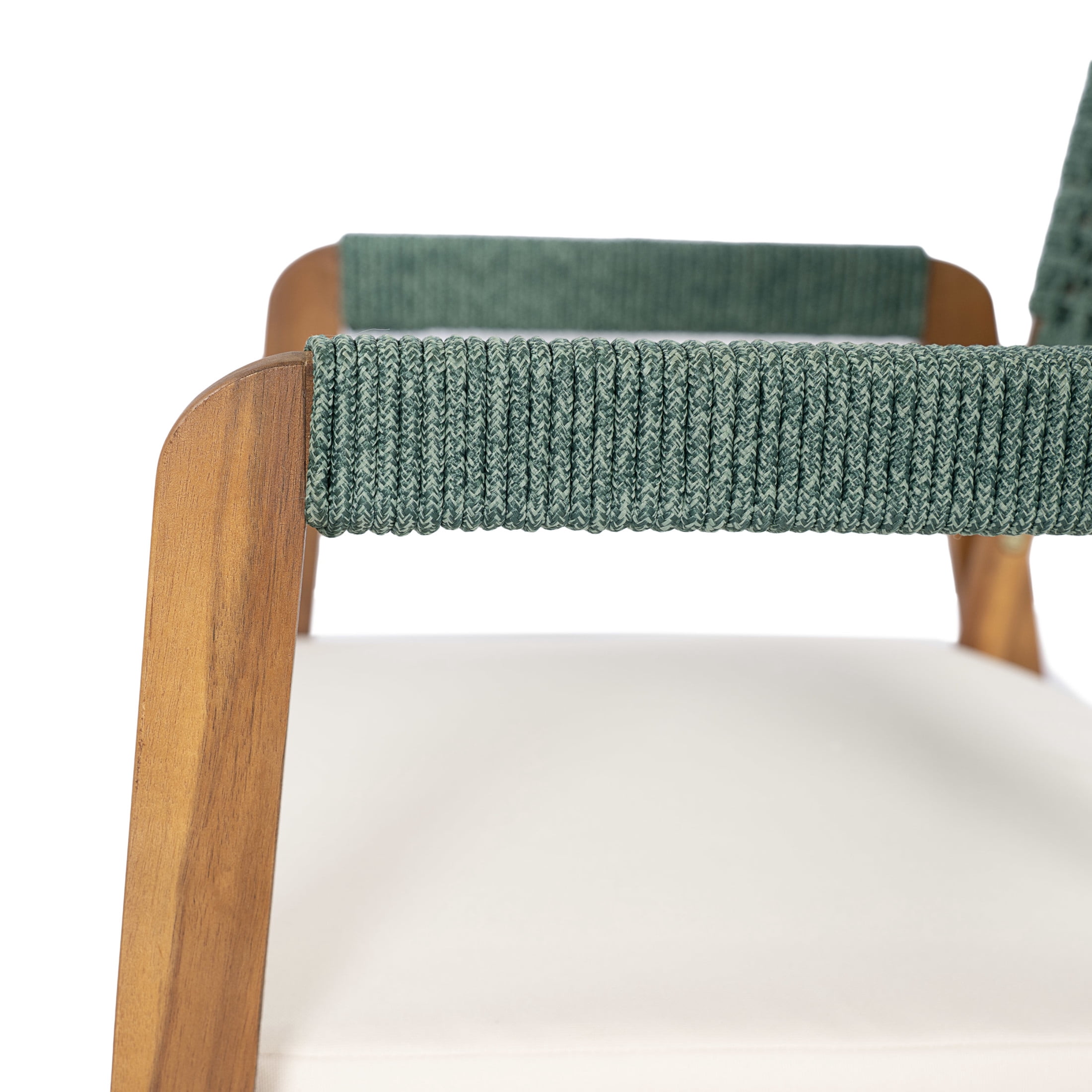 Christopher Knight Home 7-Piece Outdoor Dining Set, 70" Table and Green Rope Armchairs with Cushions