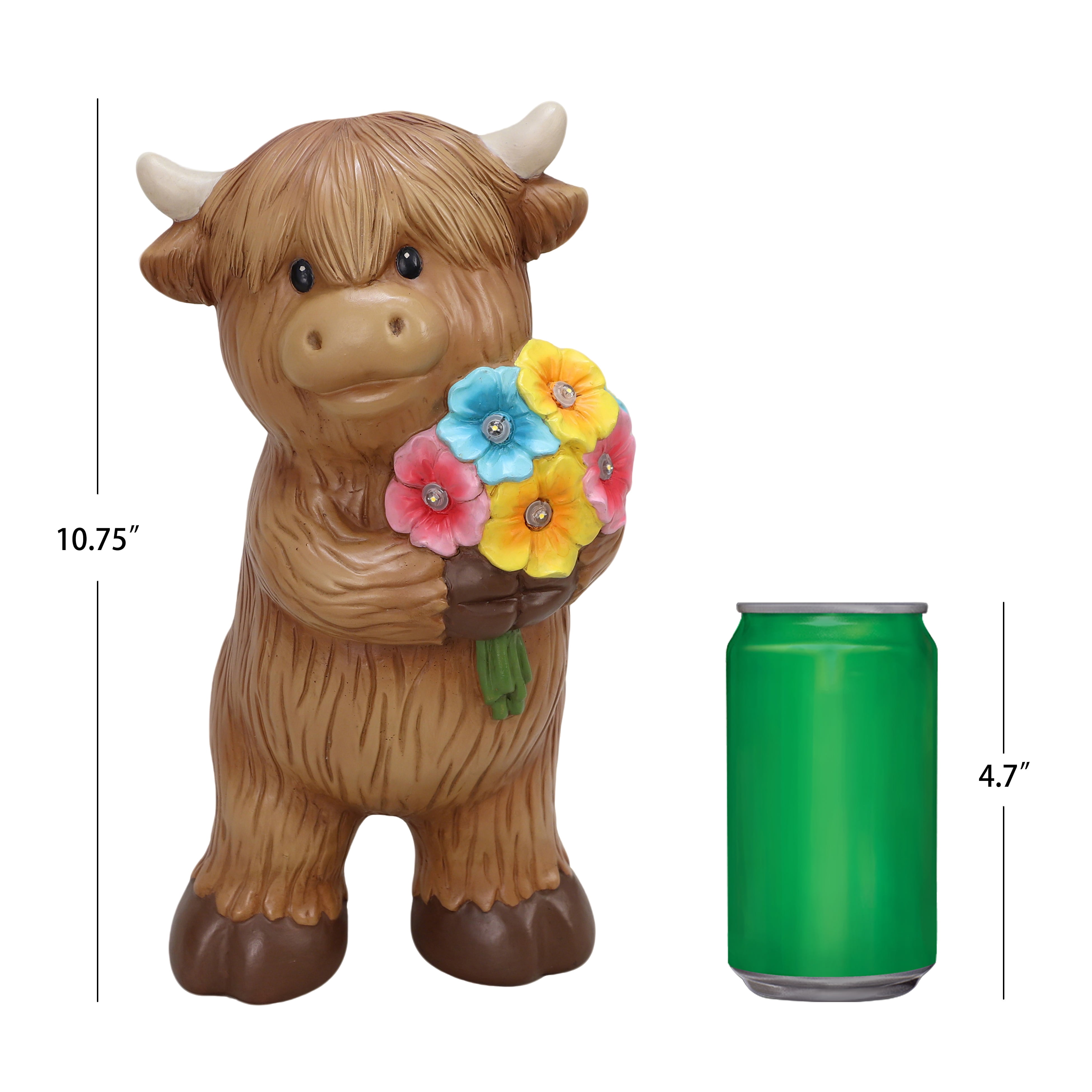 Mainstays Outdoor Solar Highland Cow Statue 5.75 in L x 4.75 in W x 10.75 in H