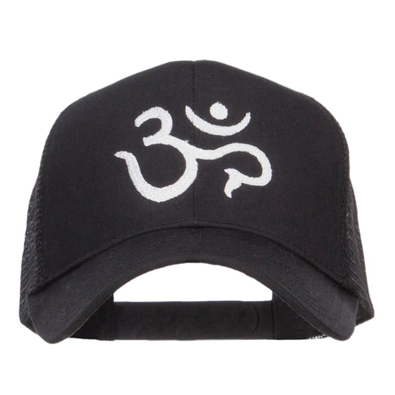 Hindu Om Symbol Embroidered Mesh Cap - Black OSFM