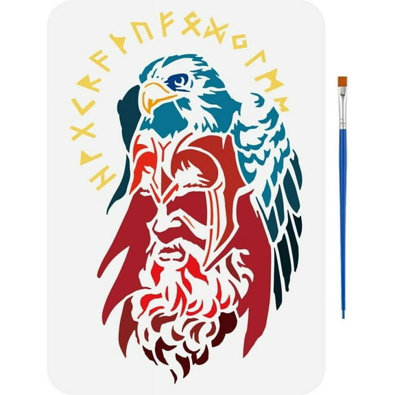 Viking Heads Stencil with Brush 11.6x8.2inches Character Theme Reusable DIY Art Craft Stencil Norse Mythology