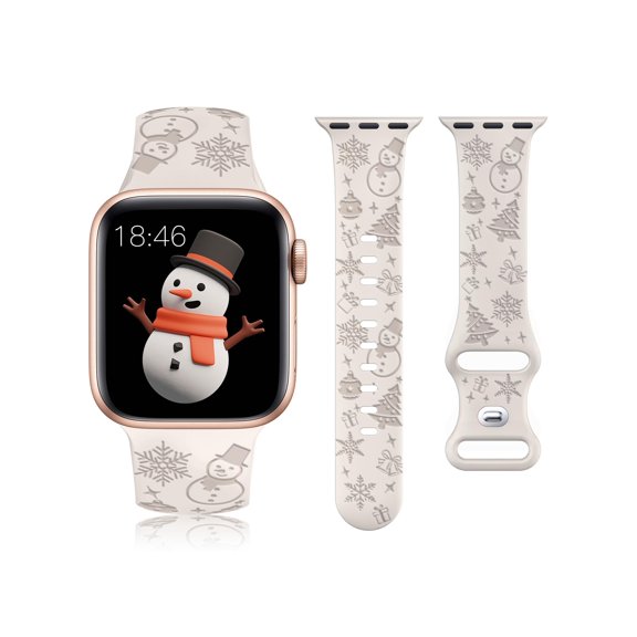 Wearlizer Christmas Engraved Band Compatible with Apple Watch Band 38mm 40mm 41mm 42mm 44mm 45mm 49mm Women Men, Silicone Snowman Santa Claus Holidays Strap for iWatch Series Ultra SE 9 8 6 5 4 3 2 1