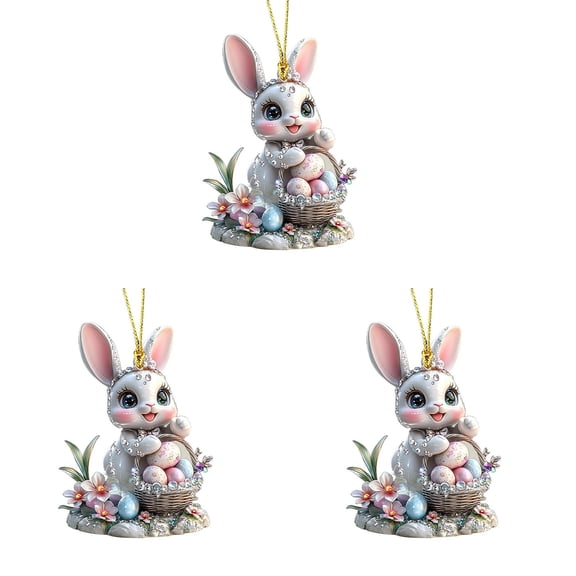 3 Pcs Easter Decorations Acrylic Hanging Ornaments Bunny Flower Garland Designs DIY Crafts, 2D Acrylic Mini Rhinestones Glitter Rabbit Hanging Pendants for Easter Theme Decoration Supplies
