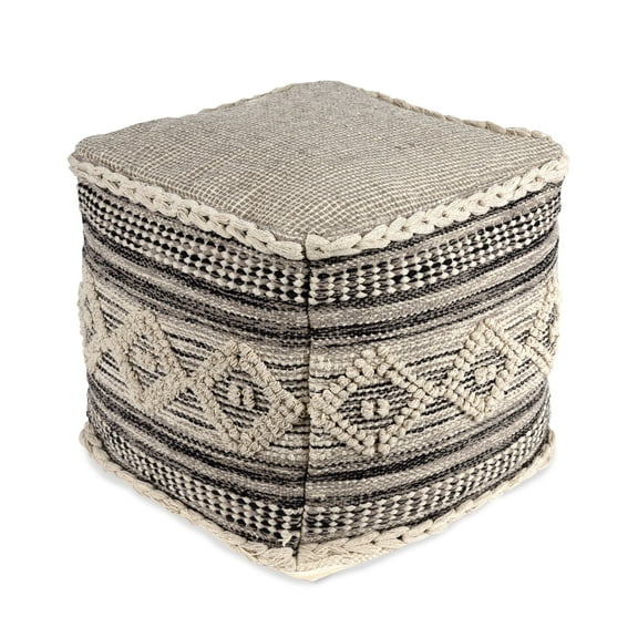 · REDEARTH · Tufted Pouf Ottoman with Filler Textured Storage Cube Bean Bag Pouffe Footrest for Living Room, Bedroom, Nursery, Kidsroom; 100% Cotton (17.5"X17.5"X17.5", Diamond Virgule)