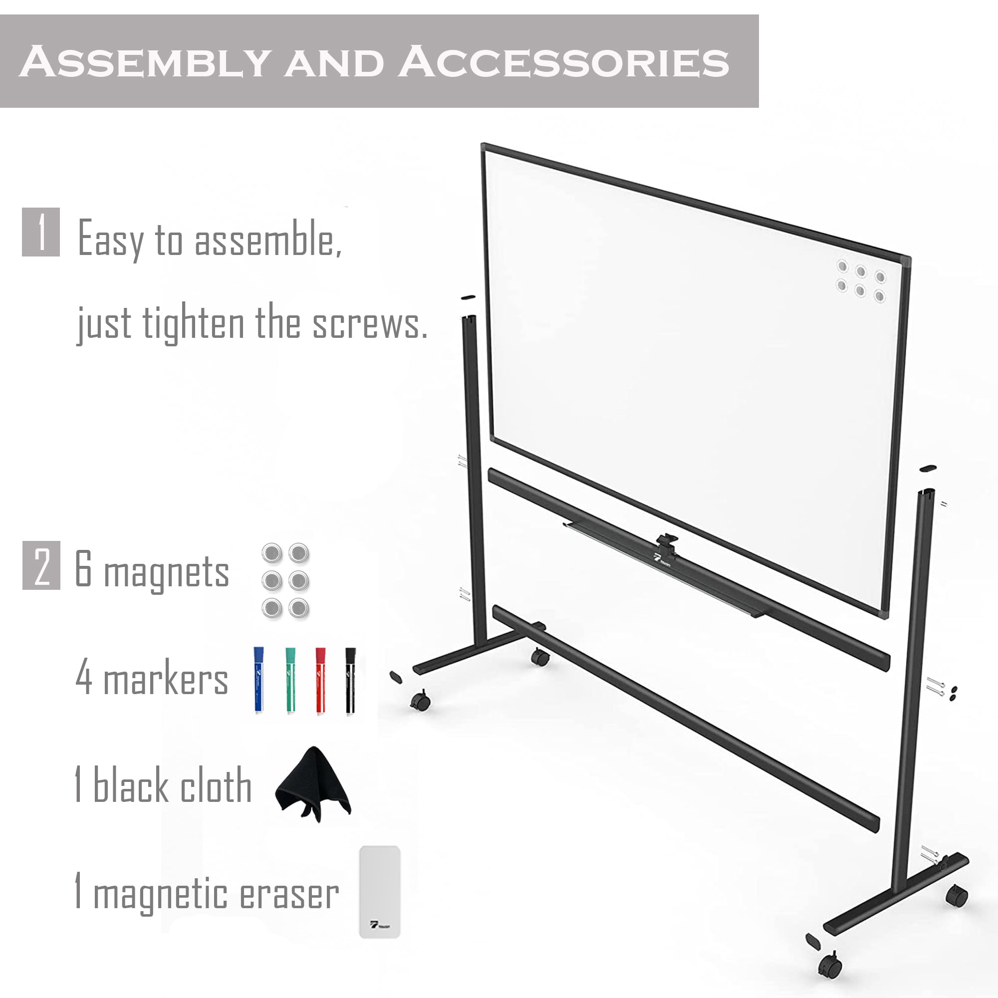 CALENBO Mobile Large Whiteboard on Wheels 72 X 40, Double-Sided Rolling  White Board Magnetic Dry Erase Board Easel with Stand, Portable Standing