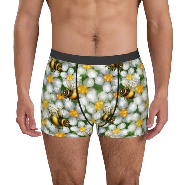 Balery Bees and Flower Calzoncillos bóxer para hombre, ropa interior de algodón suave y transpirable con cinturilla de nailon-Small