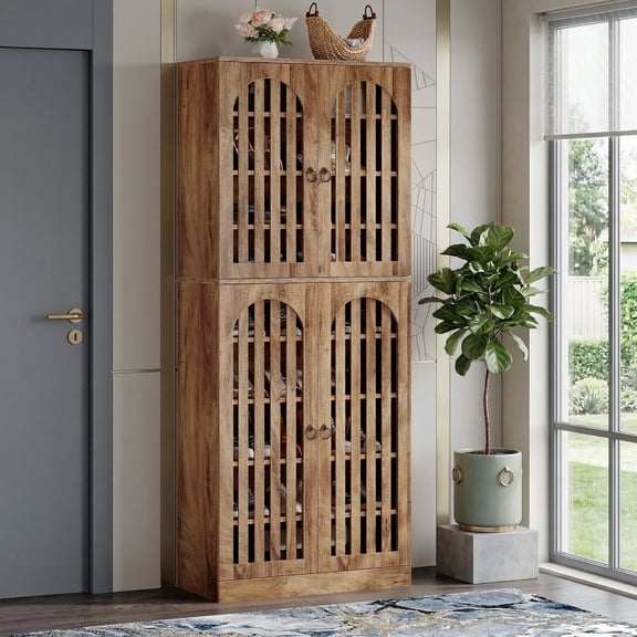 Fnova 70.86" Tall Shoe Storage Cabinet for 27-36 Pairs, 9-Tier Farmhouse Shoe Organizer Rack with Doors for Hallway Living Room, Closet, Brown