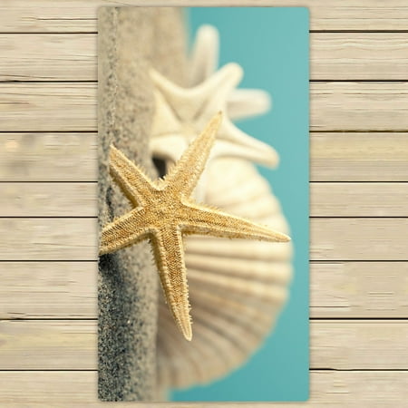 PHFZK Summer Seascape Towel, Starfish and Seashell on the Sandy Beach Hand Towel Bath Bathroom Shower Towels Beach Towel 30x56 inches