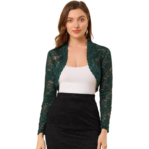 Día de San Patricio Cárdigan Cortas De Manga Larga Floral Transparente Para Mujer Verde oscuro XS