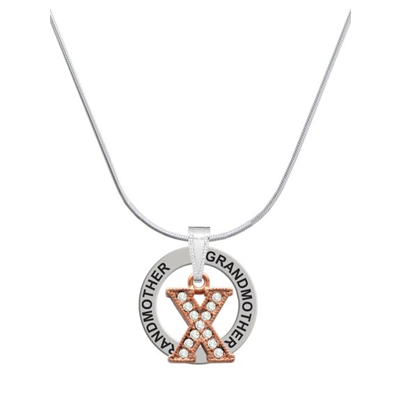 Delight Jewelry Rose Goldtone Crystal Initial - X - Silvertone Grandmother Ring Charm Necklace, 18"