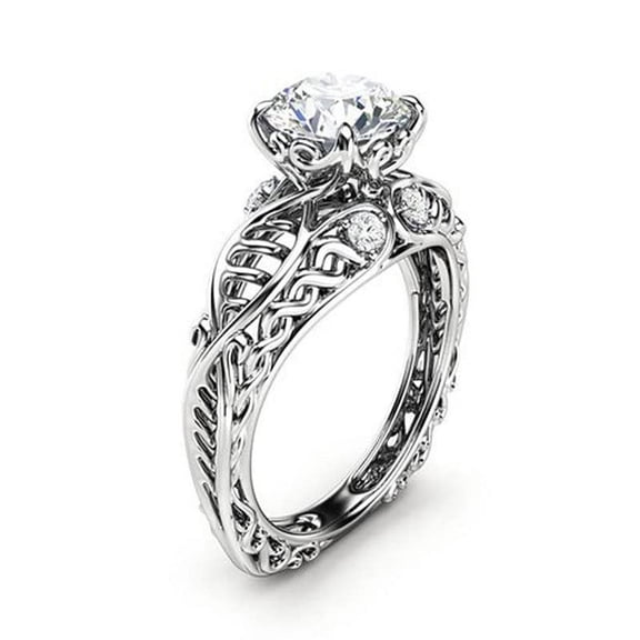 HeartsAndYou 2ct Round Cut Moissanite Engagement Ring for Women 18k White Gold over Silver Stylish Vintage Inspired