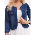 thumbnail image 5 of DARING DIVA Women's Collarless Cardigan 3/4 Sleeve Jean Jacket XL Dark Blue, 5 of 7