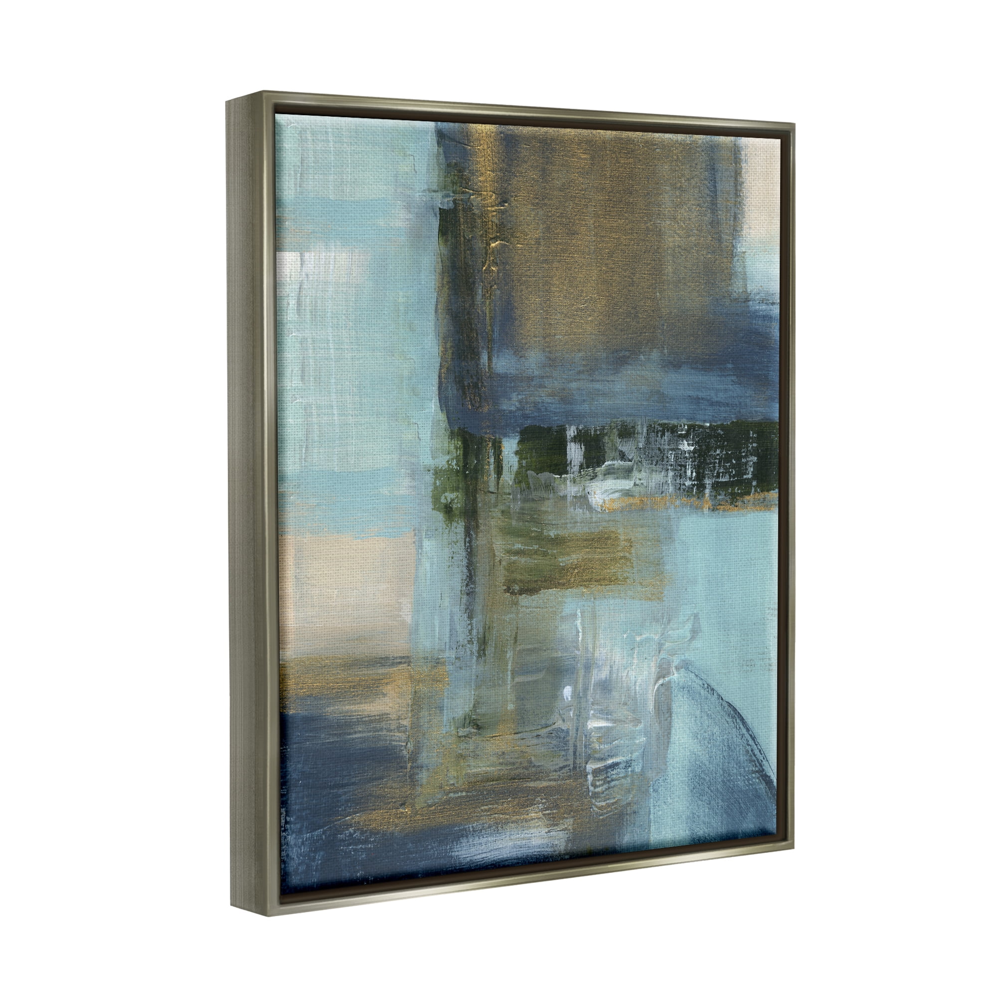 Stupell Industries Abstract Blue & Glam Abstract Painting Gray Floater Framed Canvas Art Print Wall Art, 17 x 21