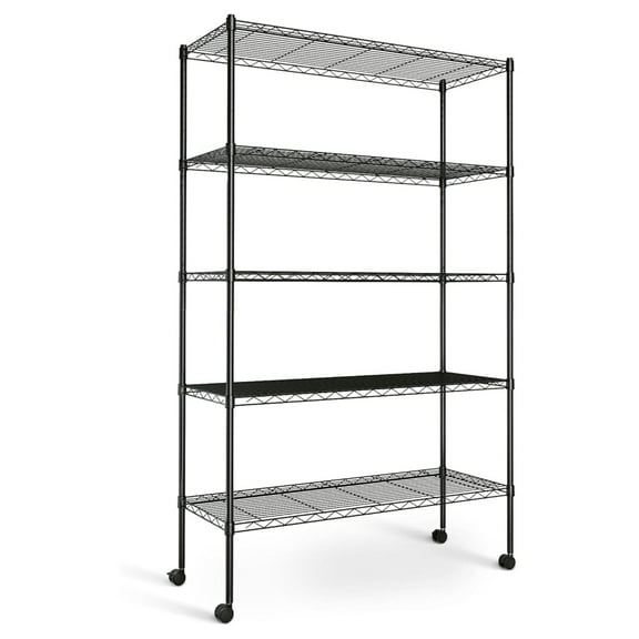 Heavy Duty 5-Tier Storage Shelving Unit, 35.83" W x 13.98" D x 61.02" H, 1250 Lbs Loading Capacity, Black