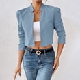 thumbnail image 4 of Womens Lapel Collar Cropped Jacket Long Sleeve Open Front Casual Commuter Outerwear Coat Sky Blue XS(XS), 4 of 5