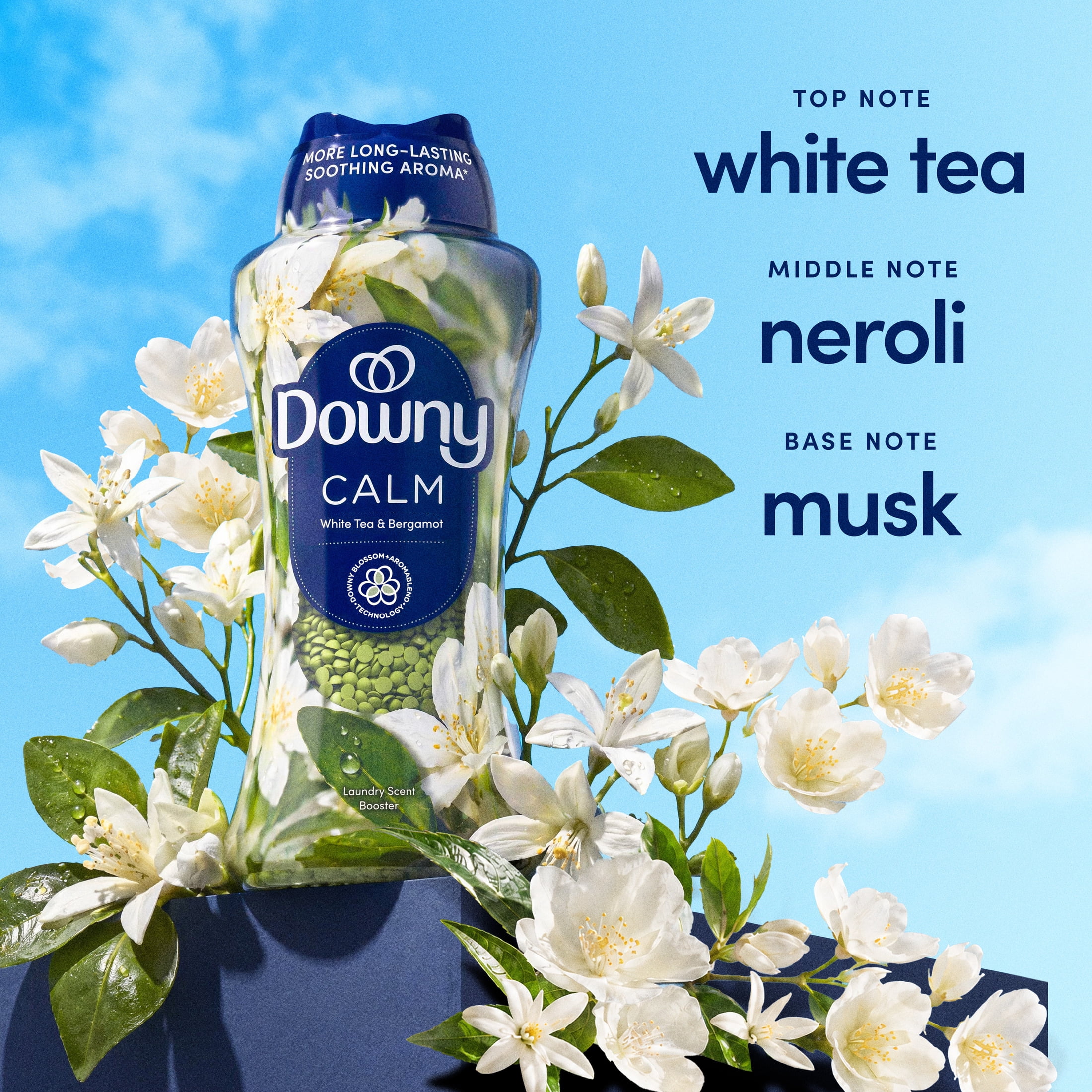Downy Calm In-Wash Laundry Scent Booster Beads, Soothing White Tea and Bergamot scent, 30.1 oz