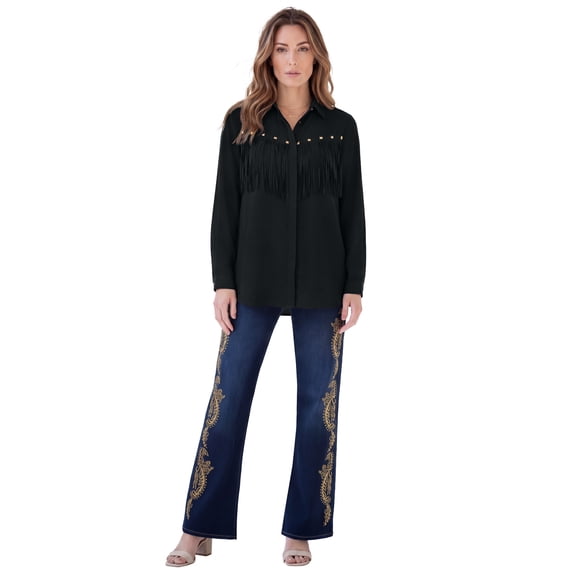 Roaman's Women's Plus Size Fringe Big Shirt