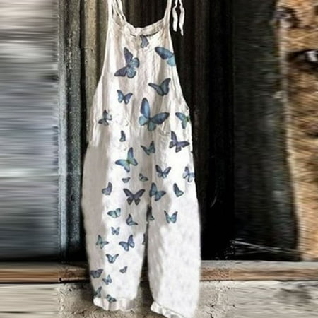 

Womens Summer Jumpsuits Casual Loose Floral Print Boho Bib Overalls Wide Leg Sling Sweet Beach Romper for Women