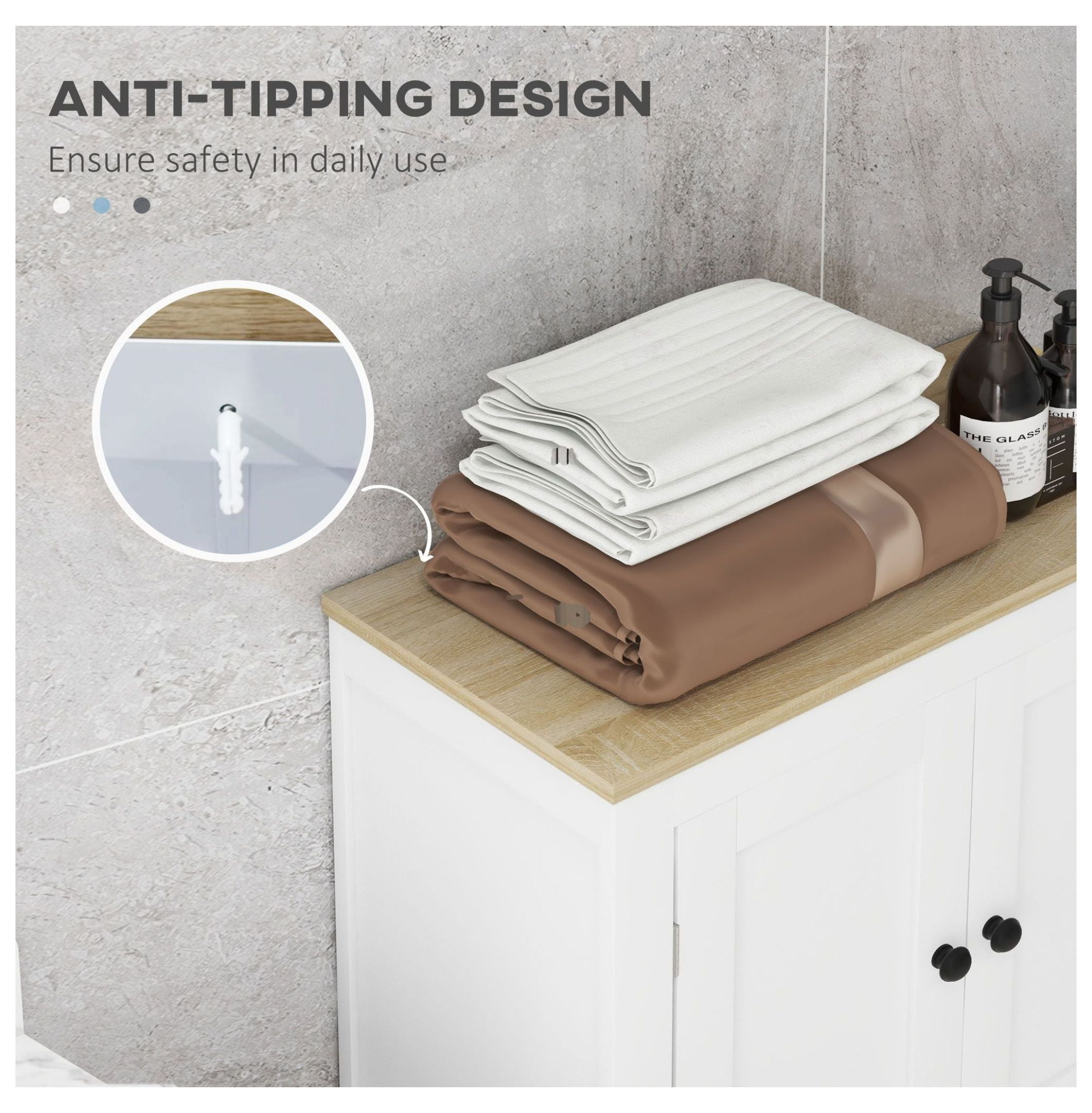Bathroom Storage Cabinet, White Floor Cabinet with Doors & Adjustable Shelves