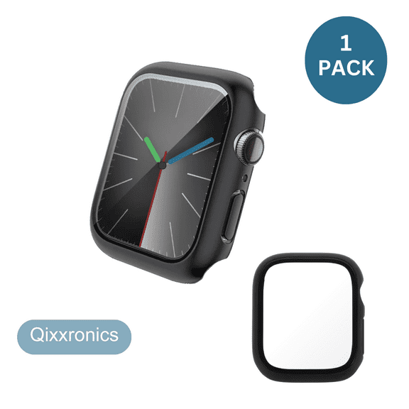 Qixxronics for Apple Watch Series SE 2 Case [40mm], Built-in Tempered Glass Screen Protector, Black