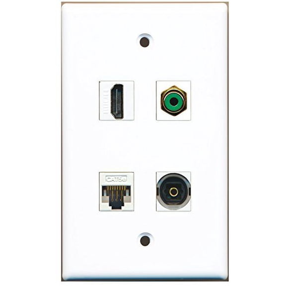 RiteAV - 1 Port HDMI 1 Port RCA Green 1 Port Toslink 1 Port Cat5e Ethernet White Wall Plate