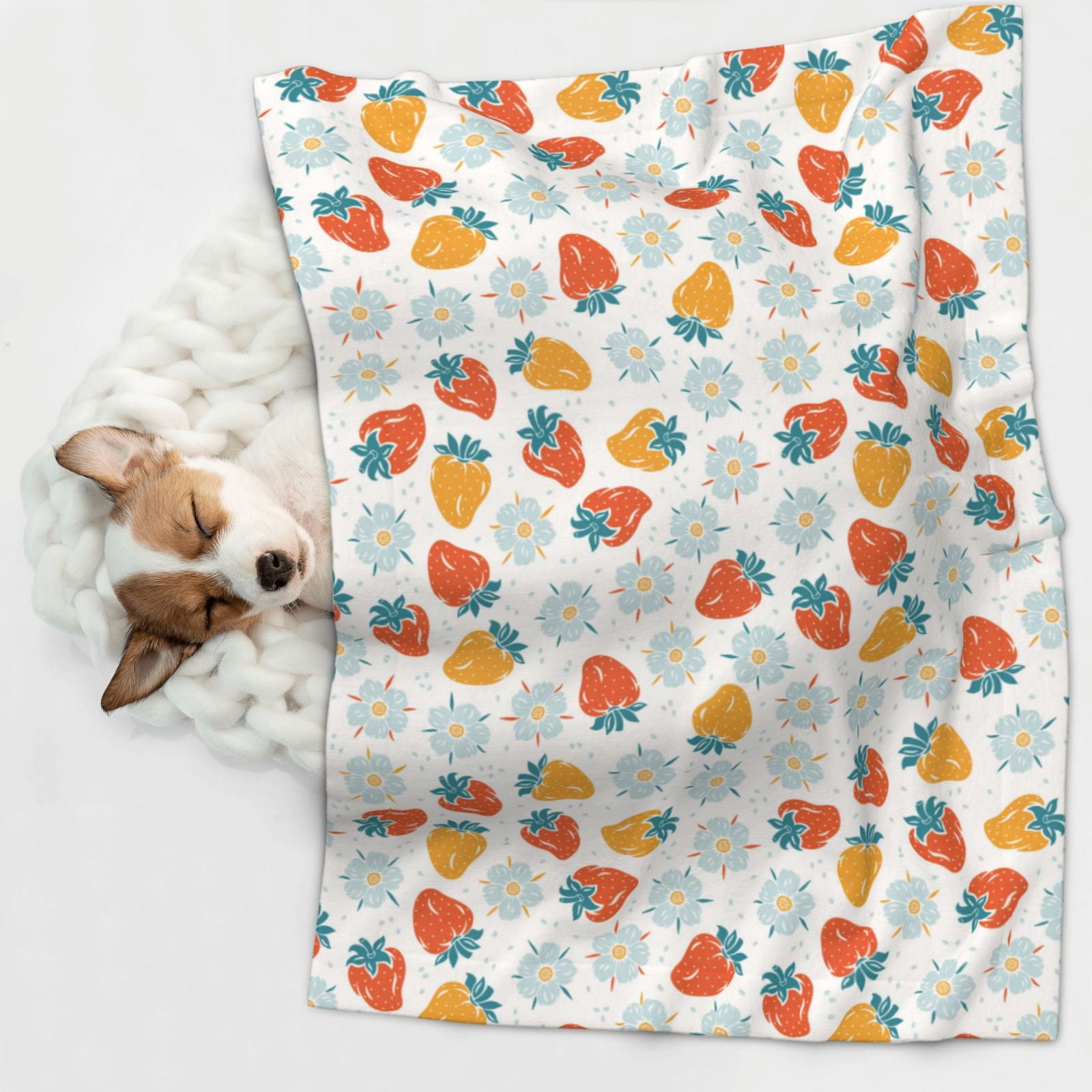 Naloa Floral Strawberr Dog Blanket, 3 Sizes Cat Blanket for Indoor Cats Large Medium Small Dog Gifts-Small