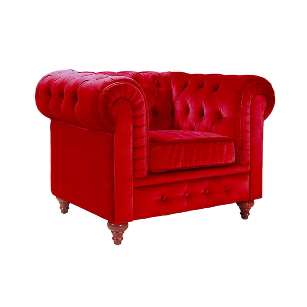 Classic Scroll Arm Tufted Velvet Chesterfield Accent Chair Walmart Com Walmart Com