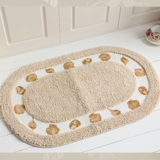 Shell Pattern Bath Rug, Cute Bathroom Rug Soft Microfiber Plush Water Absorbent Bathtub Mat Shaggy Non-Slip Quick Dry Shower Floor Mat Washable Area Rug for Living Room, Bedroom (Beige,16"x24")