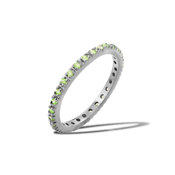 Polished Rhodium Plated 925 Sterling Silver Eternity Ring August Band Green CZ Female Size 9