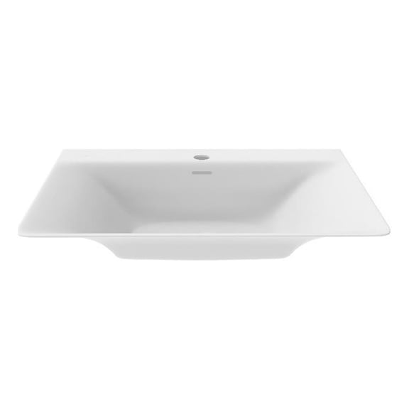 24" White Solid Surface Stone Rectangular Wall Mount Bathroom Sink with Overflow