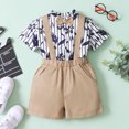 thumbnail image 3 of Toddler Baby Boys Clothes Baby Boys 2PCS Outfits 18-24 Months Boys Short Sleeve Lapel Stripe Top Overall Shorts Set Apricot, 3 of 8
