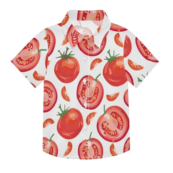 Dailycode Small Short Sleeve Button Down Shirts Tomatoes Slices Casual Shirt 3-10 Years