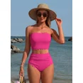 thumbnail image 6 of Sociala Strapless High Waisted Bikini Sets for Women Tummy Control Scallop Ribbed Bandeau Swimsuit Lace up Bathing Suits, 6 of 6