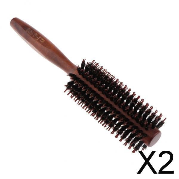 3xBristles Cepillo de Pelo Redondo de Madera Peine en Rollo para Rizar El Cabello Liso 01 , 2 piezas